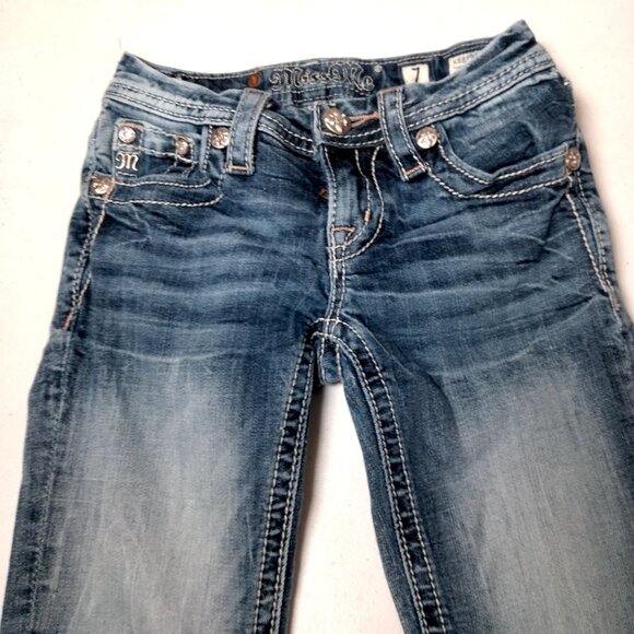 Miss Me Jeans Girls Size 7 Studded Rhinestones Whiskered KE8393C Crop Pants - Picture 10 of 16